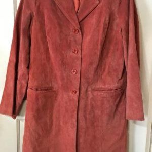 Dialogue genuine suede fully lined knee length jacket in rust color size medium
